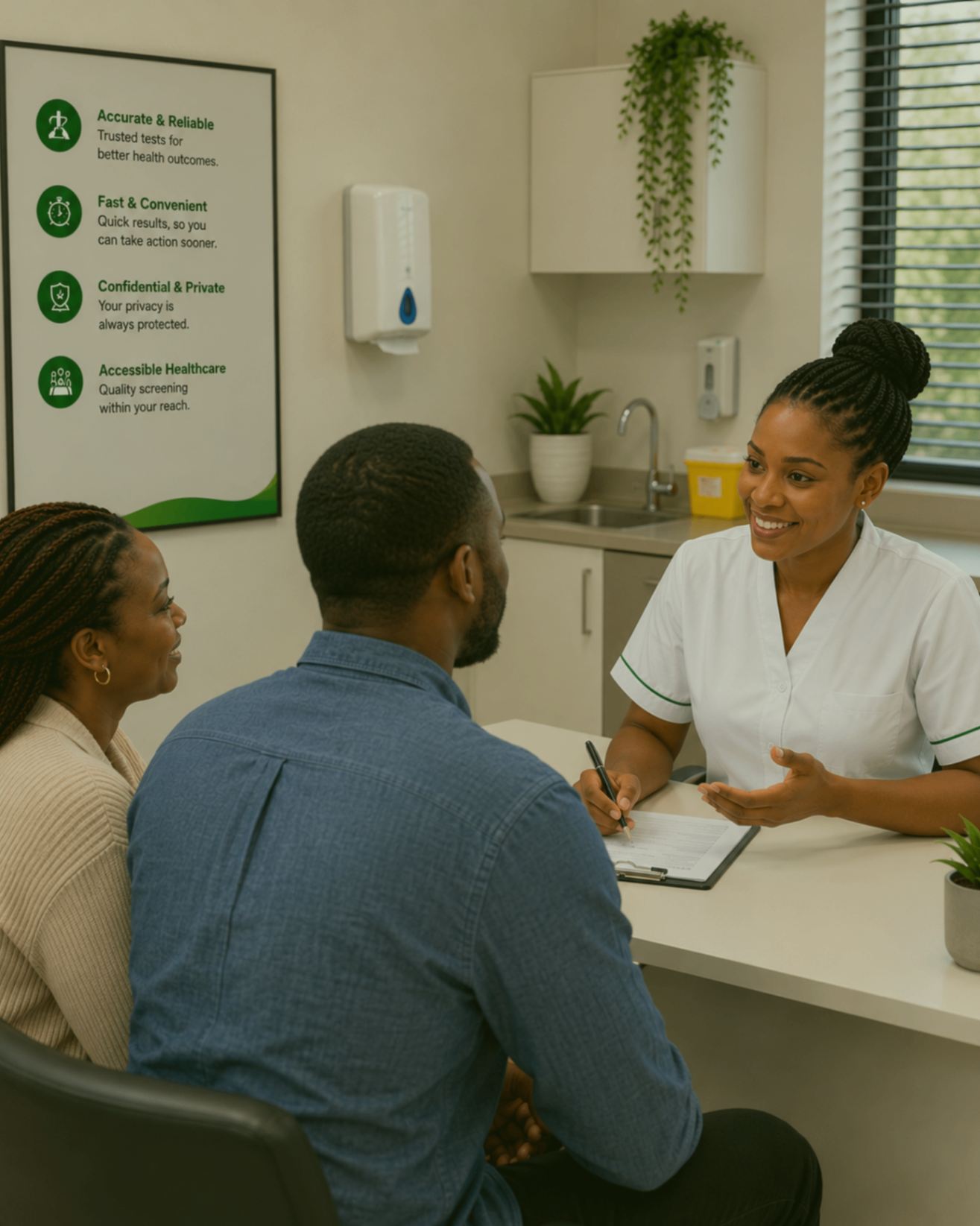 Zarephath Health staff consulting with patients in a clinic