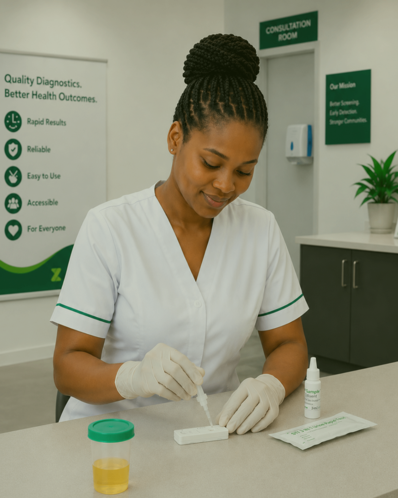Healthcare professional preparing a rapid diagnostic sample